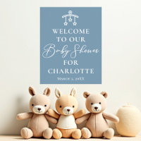 Baby shower blanc bleu foncé et chic