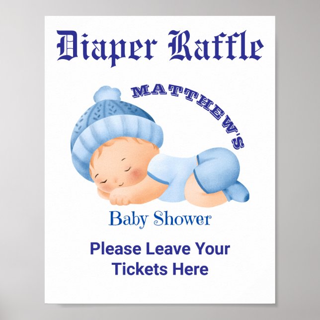 Poster Baby shower Bleu, Baby Boy Douche Jeu (Devant)