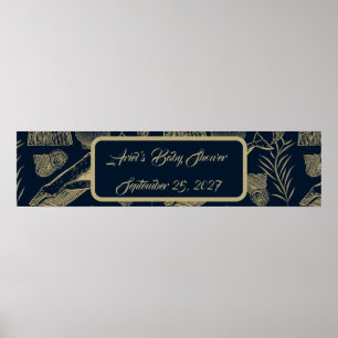 Poster Baby shower bleu baleine marine vintage