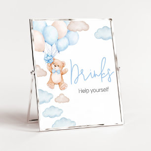 Poster Baby shower Bleu Bear Balloon Boissons