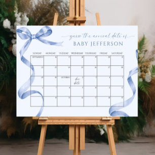 Poster Baby shower Bleu Bow Devis Date d'échéance Calendr