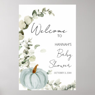 Poster Baby shower Bleu Citrouille Automne Bienvenue