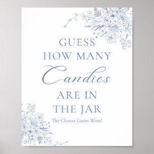 Poster Baby shower Bleu Devine Combien de bonbons