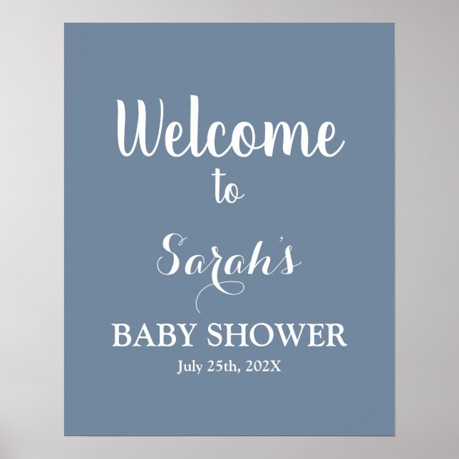 Poster Baby shower bleu Dusty Symbole de bienvenue (Devant)