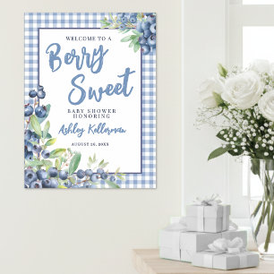 Poster Baby Shower Bleu Myrtille Gingham Sucré