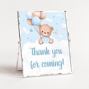 Poster Baby shower bleu Teddy Bear Merci