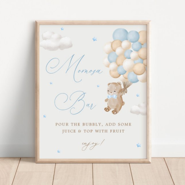 Poster Baby shower bleu Teddy Bear Mimosa Bar (Créateur téléchargé)