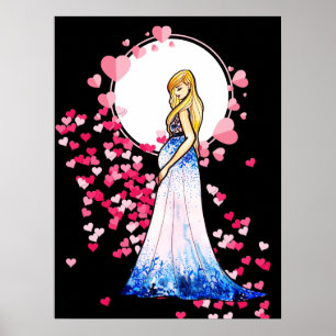 Poster Baby shower Blonde Lady en Maternité Robe longue