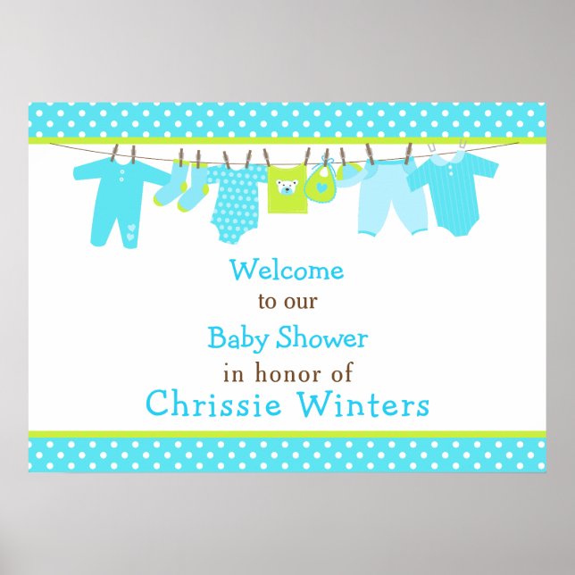 Poster Baby shower Blue and Green Baby Line (Devant)
