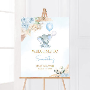 Poster Baby shower Blue Balloon Elephant Bienvenue