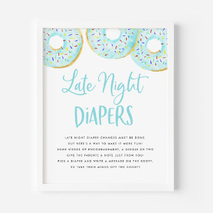 Poster Baby shower Blue Donuts Late Night Diapers Jeu