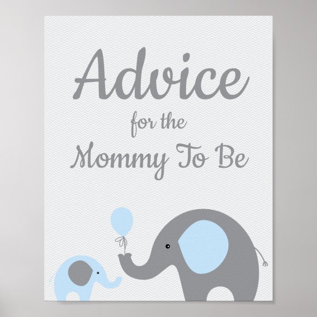 Poster Baby shower Blue Elephant Conseils pour maman SIGN (Devant)