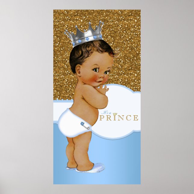 Poster Baby shower Blue et Gold Prince (Devant)