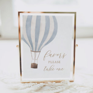 Poster Baby shower Blue Hot Air Balloon Faveurs Signal