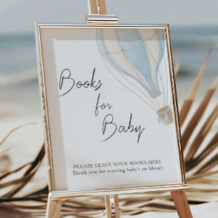Poster Baby shower Blue Hot Air Balloon Livres Pour Bébé