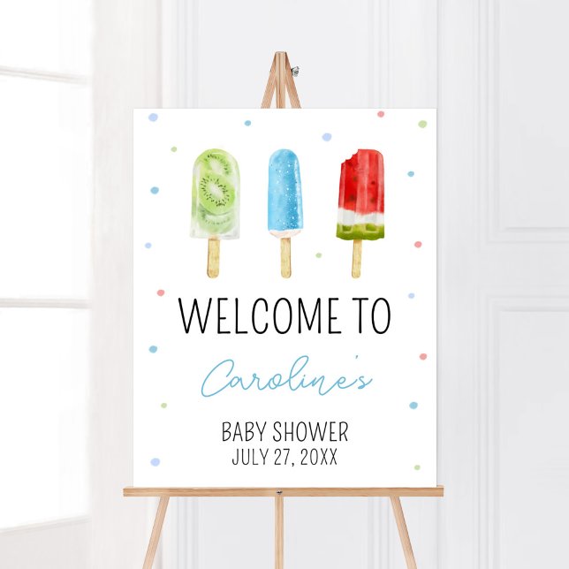 Poster Baby shower Blue Popsicle Bienvenue (Ready to Pop Baby Shower Welcome Sign)