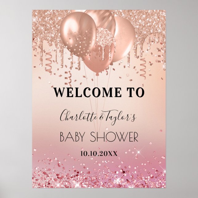 Poster Baby shower blush rose or parties scintillant bien (Devant)