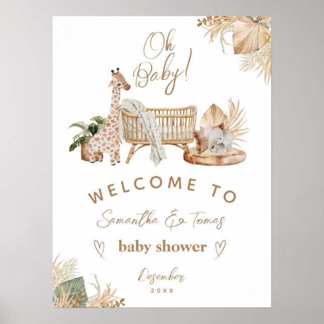 Poster Baby Shower Bohème Moderne Mixte (Devant)