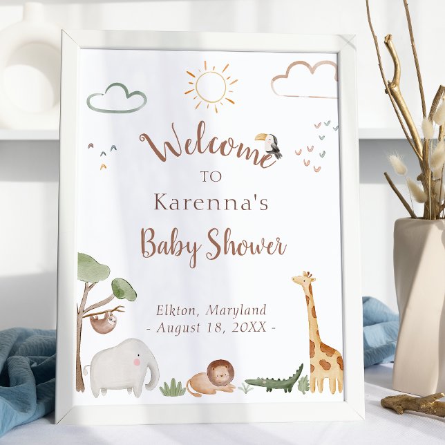 Poster Baby shower Boho Safari Aquarelle Bienvenue (Créateur téléchargé)