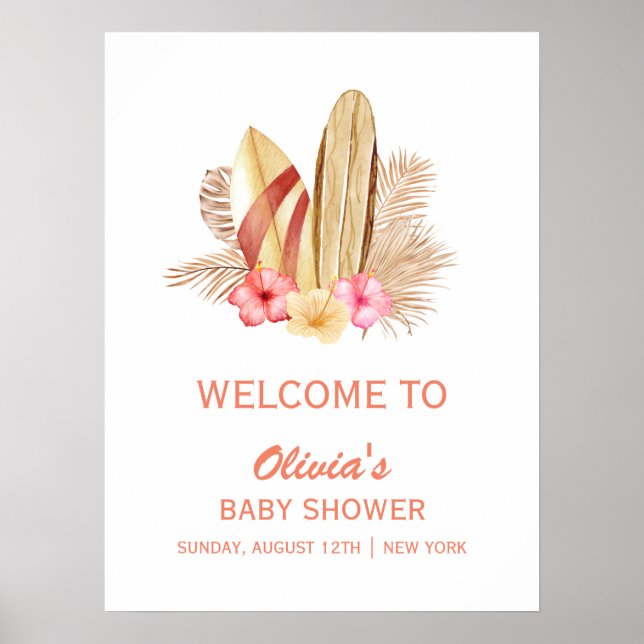 Poster Baby shower Boho Tropical SurfIng Bienvenue (Devant)