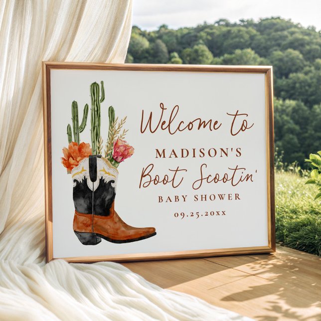 Poster Baby shower Boots Western Watercolor Bienvenue (Créateur téléchargé)