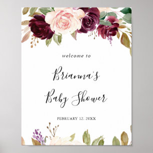 Poster Baby shower botanique fleuri rustique Bienvenue