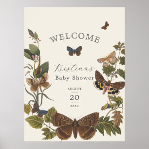 Poster Baby shower botanique Vintage Woodland Bienvenue