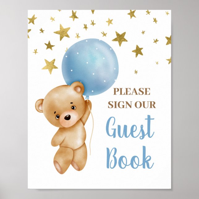 Poster Baby shower Boy Bear Guest Book (Devant)