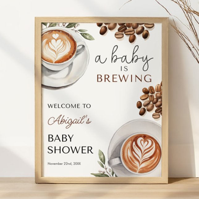Poster Baby shower café Bienvenue - bébé brasse 16x20 (Coffee Baby Shower Welcome - Baby is Brewing 16x20 Poster)