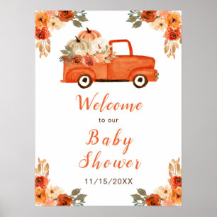 Poster Baby Shower Camion de Citrouille Floral Orange