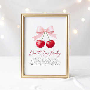 Poster Baby shower cerise Ne pas dire signe bébé