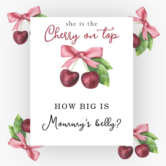 Poster Baby shower cerises - Quelle taille a le ventre de (Créateur téléchargé)