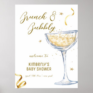 Poster Baby shower Champagne de Brunch Elégant Or Bienven