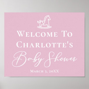 Poster Baby shower Cheval Rose Blanc Rocheux Cute