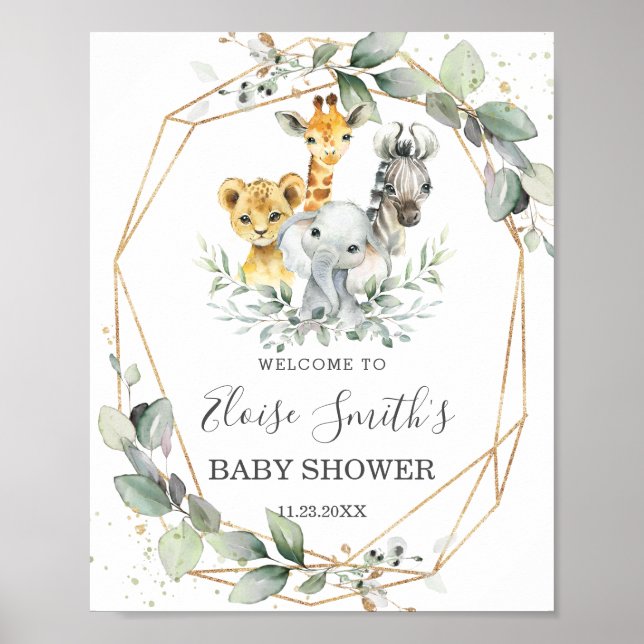 Poster Baby shower chic de verdure Jungle Animaux Bienven (Devant)