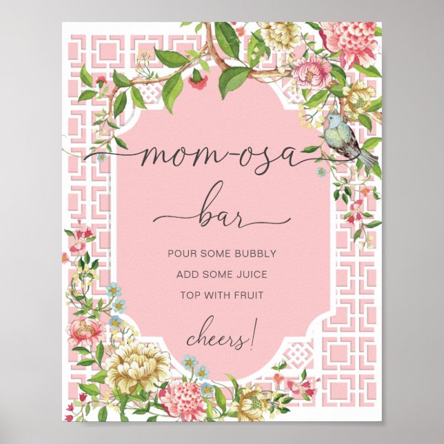 Poster Baby shower Chinoiserie rose - Symbole de la barre (Devant)