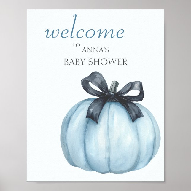 Poster Baby shower Citrouille bleu Bienvenue (Devant)