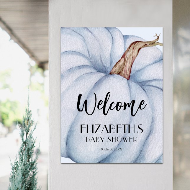Poster Baby shower Citrouille bleu Bienvenue (Blue Pumpkin Fall Boy Baby Shower Welcome Sign Poster)