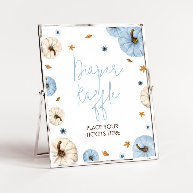 Poster Baby shower Citrouille Bleu Chute Raffle (Boy A Little Pumpkin Baby Shower Diaper Raffle Sign)