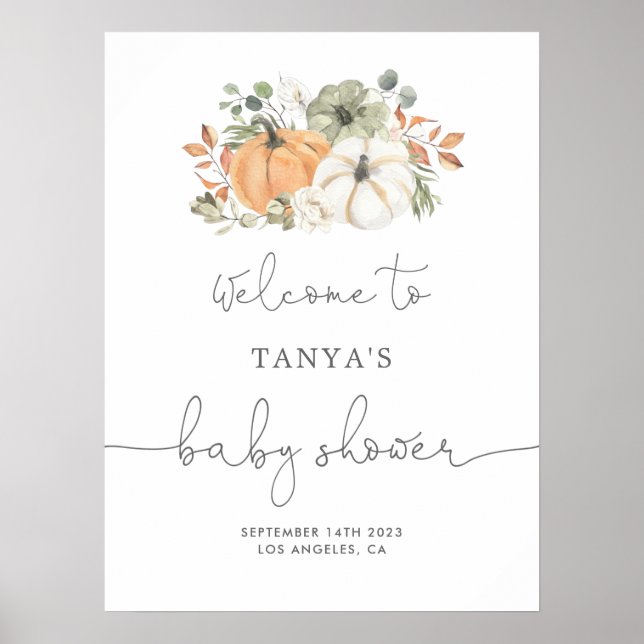 Poster Baby shower Citrouille d'automne (Devant)
