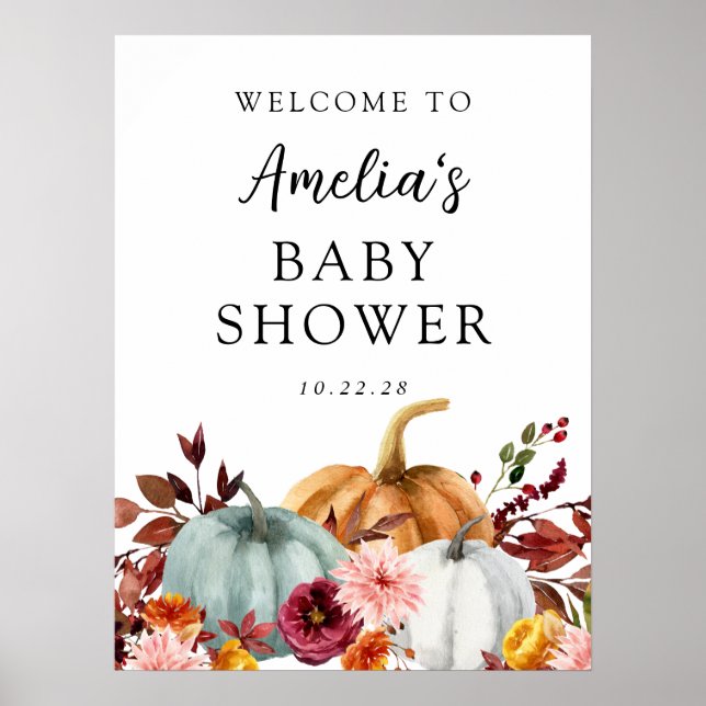 Poster Baby shower Citrouille d'automne Welcome Foam Boar (Devant)