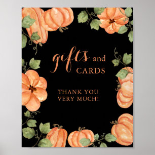 Poster Baby shower Citrouille de chute noire cadeaux et c