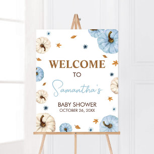 Poster Baby shower Citrouille de la chute bleue Bienvenue
