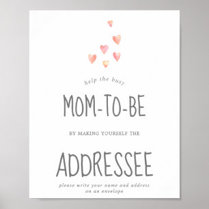 Poster Baby shower Coeurs aquarelle Adresse une enveloppe