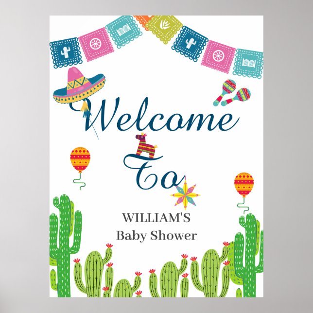 Poster Baby shower coloré mexicain Fiesta Cactus (Devant)