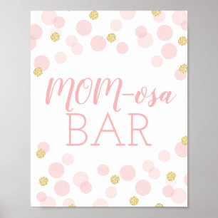 Poster Baby shower Confetti en or rose MOMosa Bar Mimosa