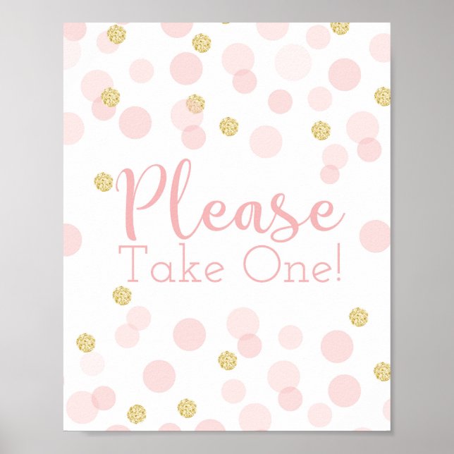 Poster Baby shower Confetti Or Rose Prendre Un Signe (Devant)