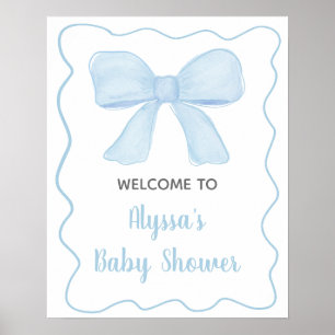 Poster Baby shower Coquette Blue Boy Bow Bienvenue