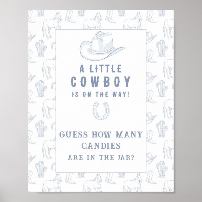 Poster Baby shower cow-boy Devinez combien de bonbons (Devant)