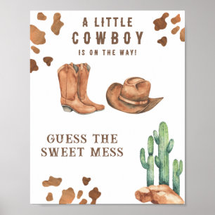 Poster Baby-shower cow-boy devinez le doux désordre